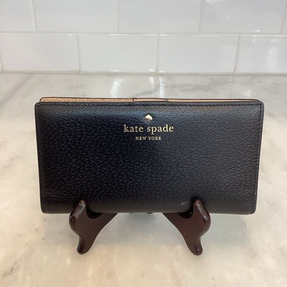Kate Spade Cross Grain Leather Slim Sleek Snap & Zip Clutch Wallet - Picture 1 of 16